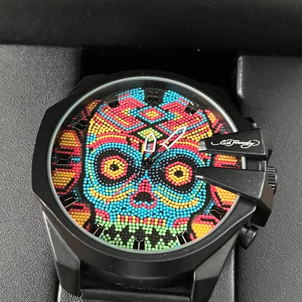 NEW Ed Hardy Colorful Skull Mens Watch